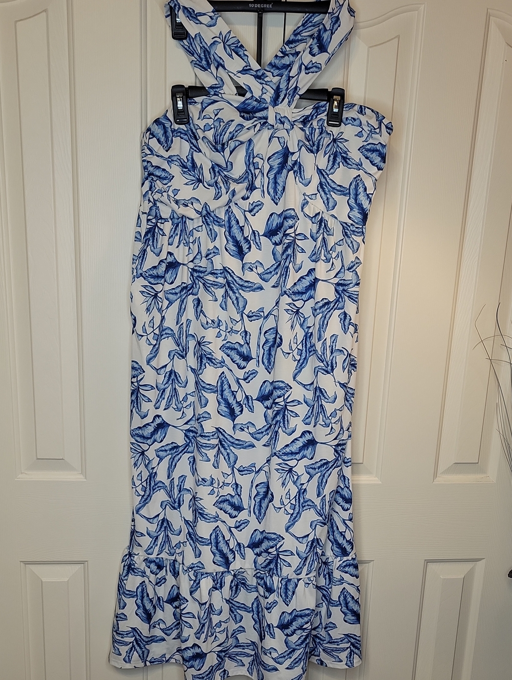 Blue Floral Halter Maxi Dress - White & Blue